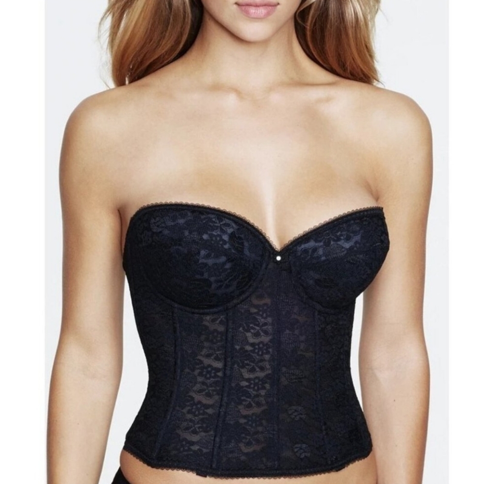 Dominique Womens Size 36C Annabel Lace Longline Strapless Bustier 7749 in Black